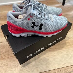Under Armour Light Gray and Bright Red Running Shoes